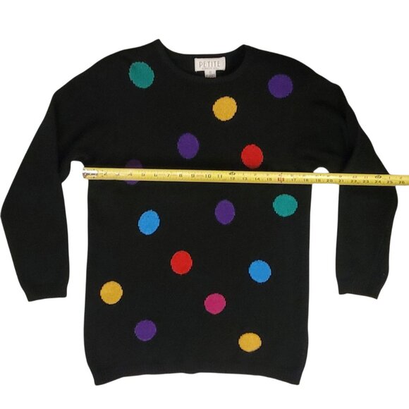 Vintage Petite Sophisticate Lambswool and Angora Polka Dot Long Black Sweater - Picture 8 of 9